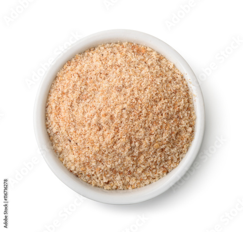 Top view of bowl full of breadcrumbs