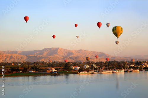 Hot air balloons in Luxor at sunrise