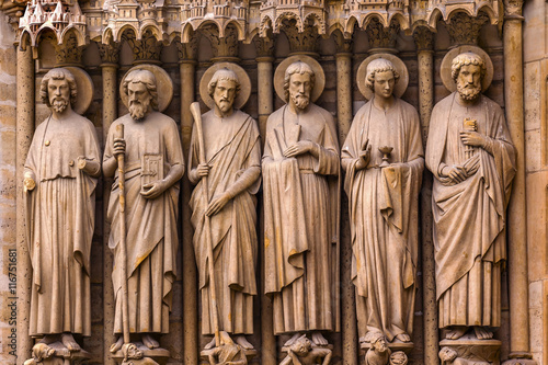 Biblical Saint Statues Door Notre Dame Cathedral Paris France