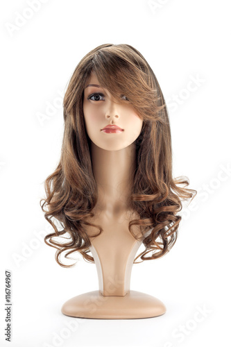 mannequin head fake with wig on white background