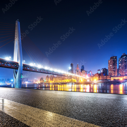 cityscape and skyline near bridge of chongqing at night from emp