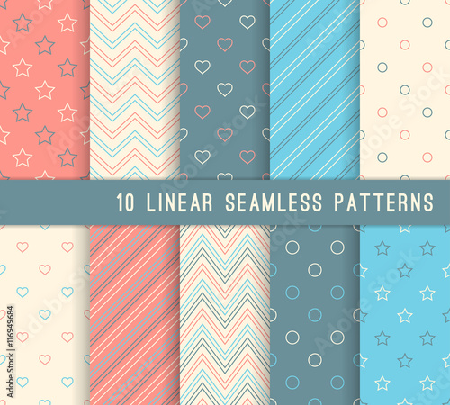 Ten different linear seamless patterns.
