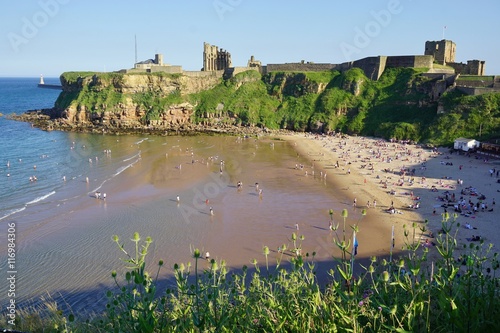 Beach and priory ruins in Tynemouth, England