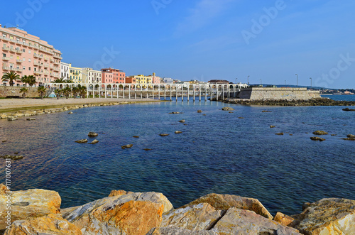 The town of Civitavecchia (Lazio, Italy) is named the port of Rome. Here the waterfront with the castle and the pier.