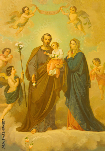 ROME, ITALY - MARCH 10, 2016: The painting of Holy Family in church Basilica di Santa Maria Ausiliatrice by unknown artist of 20. cent.