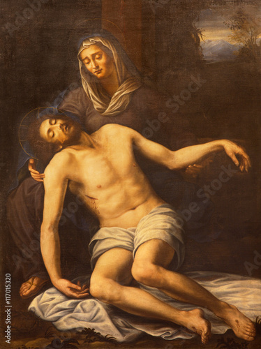 OME, ITALY - MARCH 10, 2016: The painting of Pieta in church Basilica di San Marco