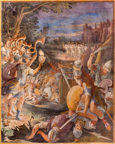 ROME, ITALY - MARCH 11, 2016: The fresco The Battle of Jericho in church Basilica di San Vitale by Tarquinio Ligustri (1603).