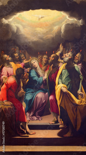 CREMONA, ITALY - MAY 25, 2016: The painting of Pentecost in The Cathedral by G. B. Trotti nicknamed Malosso (1555 - 1612).