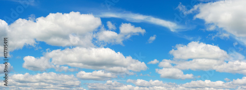 blue sky with cumulus clouds panoramic view environmental meteo