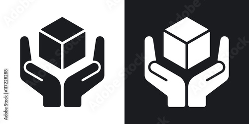 Vector handle with care icon. Two-tone version on black and white background