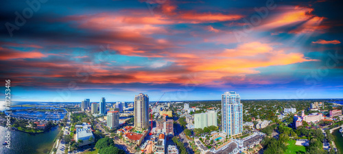Sunset over Saint Petersburg, Florida - USA. Aerial view