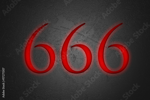 Engraved number 666 on stone background, 3d illustration