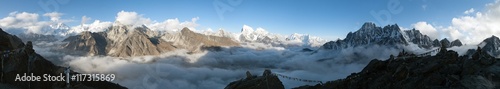 panorama Mount Everest, Lhotse, Makalu i Cho Oyu
