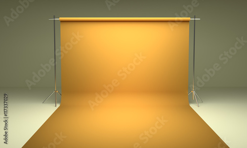 Empty photography studio background yellow template 3d render