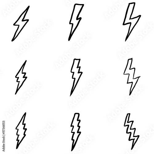 Vector Set of Black Doodle Thunder Lighting Icons