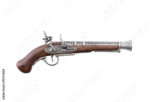 Old wooden gun on white background