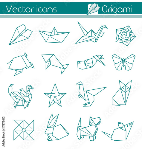 the animal origami, paper folding, Vector icons.