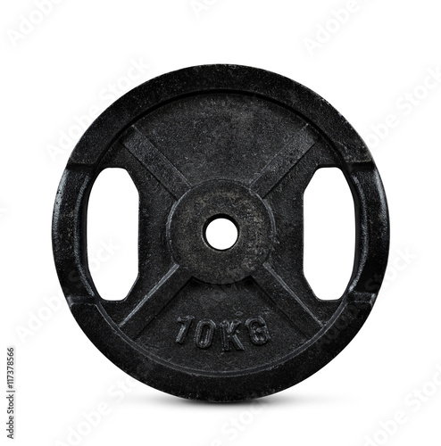 10 kilogram barbell weight isolated on white background.