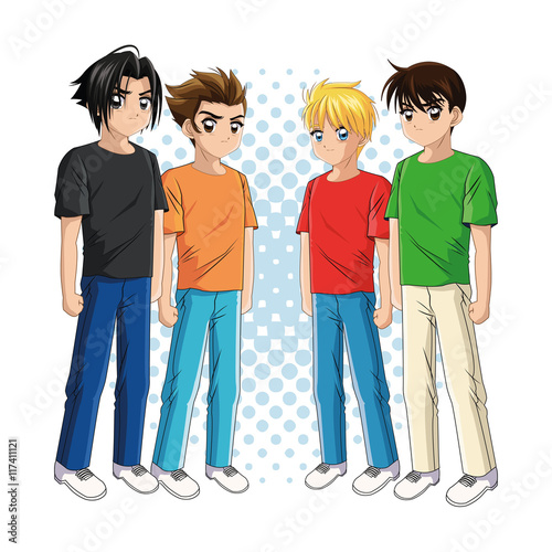 Boy anime male manga cartoon comic icon. Pointed colorfull and isolated illustration. Vector graphic