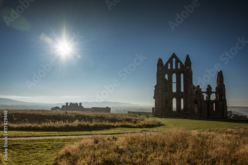 Whitby cemetery grave yard Abbey seaview in Yorkshire, England the UK