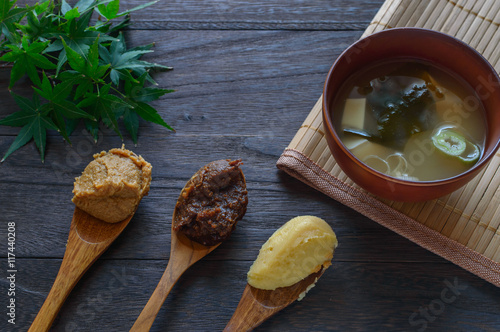 Miso is a traditional Japanese seasoning produced by fermenting soybeans with salt and the fungus.