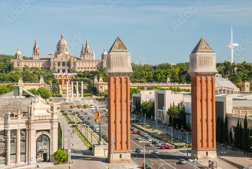 Venetian Towers and National Palace on Plaza de Espana in Barcel