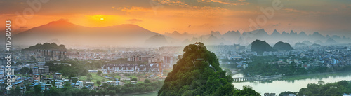 Landscape of Guilin, Li River and Karst mountains. Located near Yangshuo County, Guangxi Province, China