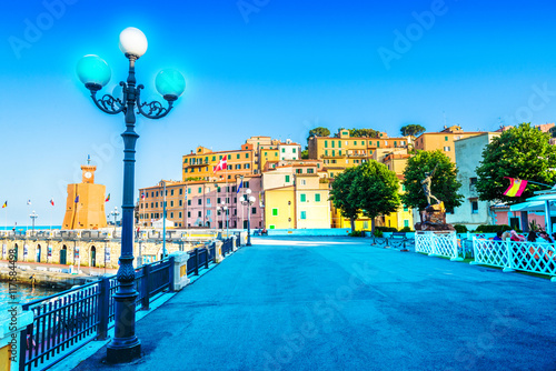 Beautiful and touristic area in the main square of Rio Marina town of Elba island, in Italy 