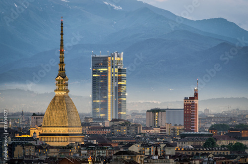 Torino panorama with close-up on the Mole Antonelliana