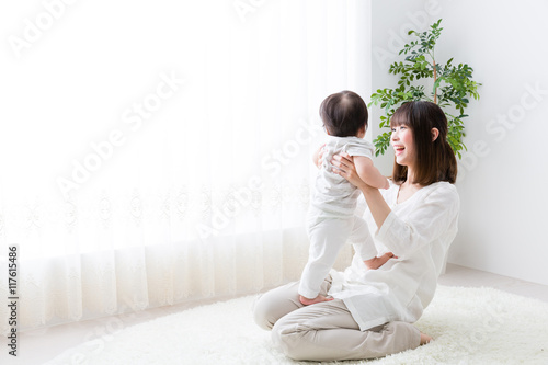 portrait of asian mother and baby