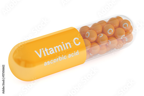 Vitamin C capsule, 3D rendering