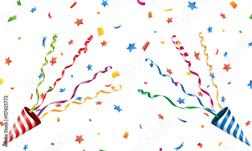Exploding party popper with confetti and streamer Vector