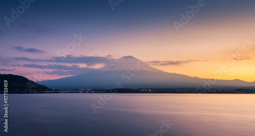 mountain Fuji and lake kawaguchi at sunset