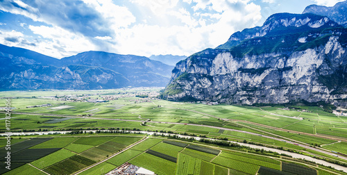 mountain landscape with wineries in Trento, Italy
