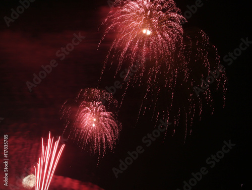 show with big colorful fireworks in the dark night