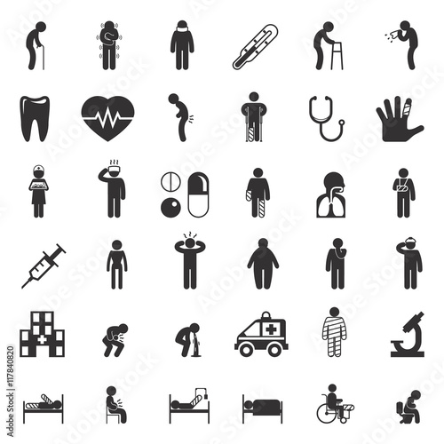 Sick and medical icons. People health care