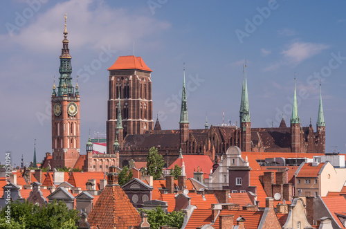 Historical center of Gdansk, town hall and St. Mary's Church
