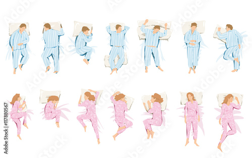 Illustrazione di differenti posizioni che si assumono mentre si dorme e si sogna