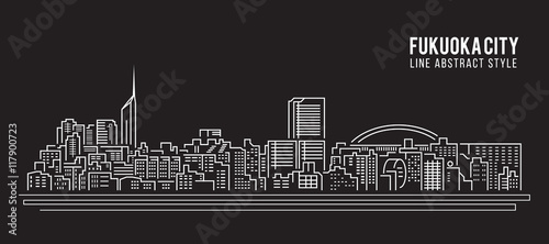 Cityscape Building Line art Vector Illustration design - Fukuoka city