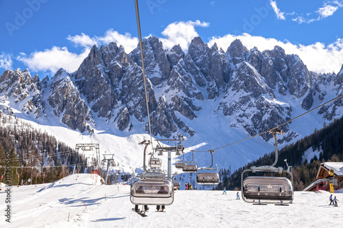 Dolomites ski slope in winter