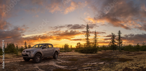 car at sunset