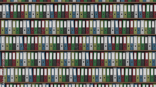 Big archive full of colored office binders, CGI