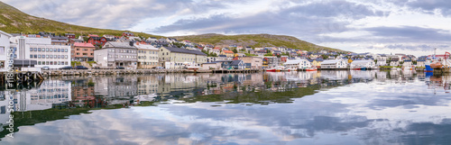 Port of Honningsvag in Finnmark Norway: base for the cruiseships and tourist as starting point for their trip to the North Cape the .most northerly point of Europe.