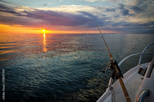 Amazing sea fishing sunset