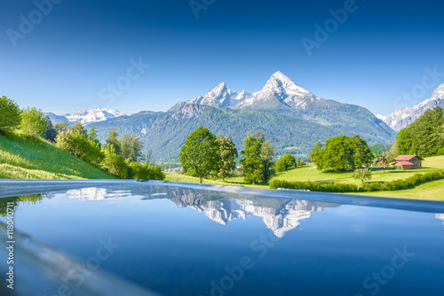 Watzmann reflecting in a little pool, Berchtesgaden,Bavaria, Germany