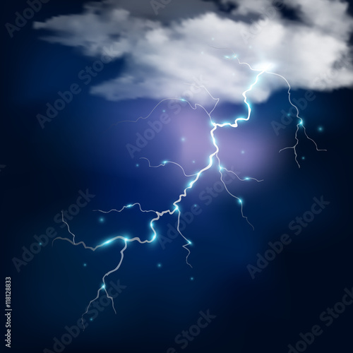Realistic thunderstorm background. Vector illustration.