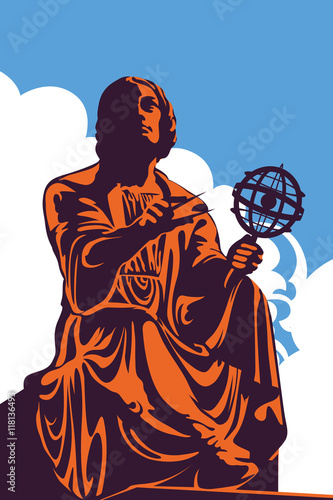 Monument, memorial of astronomer Nicolaus Copernicus, Warsaw, Poland, vector illustration