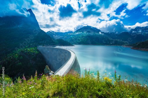 Panorama view of dam at Lake Emosson near Chamonix (France) and Finhaut (Switzerland)