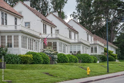 San Francisco, California, USA - APRIL 22, 2016: Houses near Golden Gate Bridge, documentary editorial.