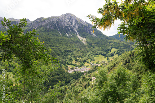 Panorama of village Valtorta in the mountains in Lombardy, Italy